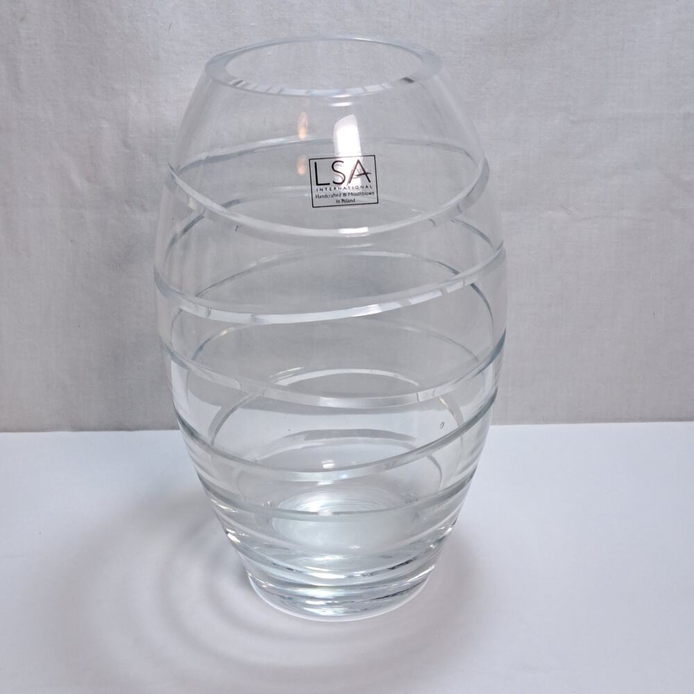 LSA International Crystal Vase Handcrafted Mouthblown in Poland Swirl 8" Tall